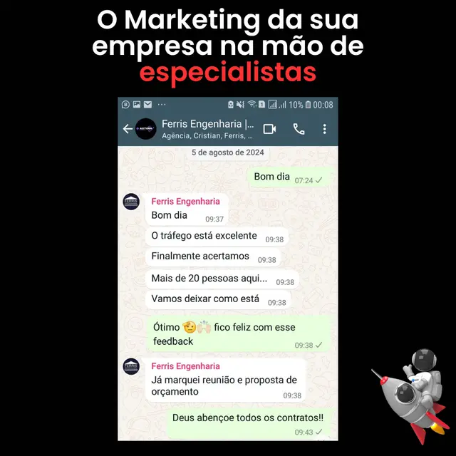 Depoimento de cliente Ferris Engenharia: 'o tráfego está excelente, mais de 20 pessoas aqui'
