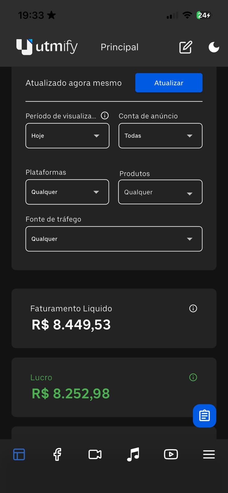 Print real do painel de faturamento de um cliente, 30/07